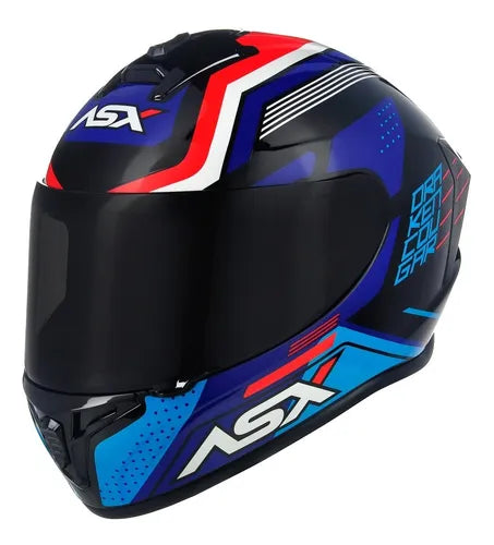 CAPACETE DRAKEN COUGAR PRETO, AZUL & VERMELHO BRILHO ASX