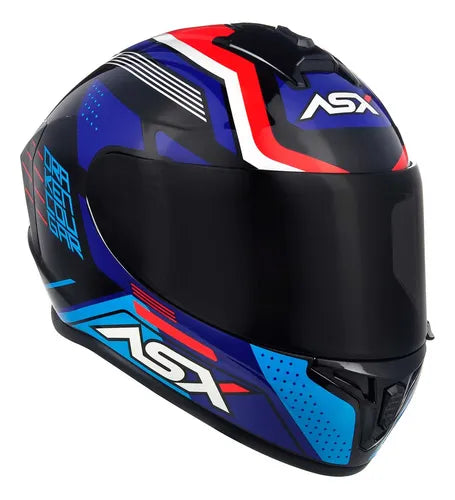 CAPACETE DRAKEN COUGAR PRETO, AZUL & VERMELHO BRILHO ASX