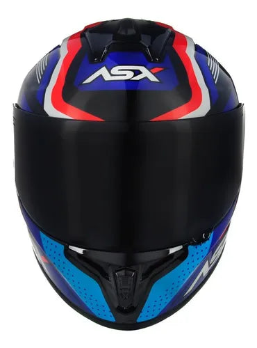 CAPACETE DRAKEN COUGAR PRETO, AZUL & VERMELHO BRILHO ASX